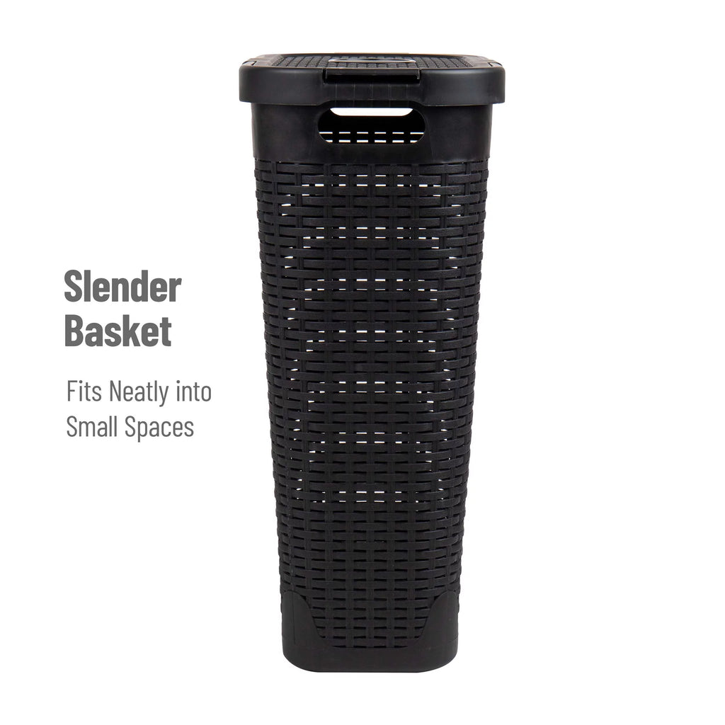 40L Slim Laundry Hamper, Clothes Basket with Lid, Plastic, Set of 2, Black Y599660