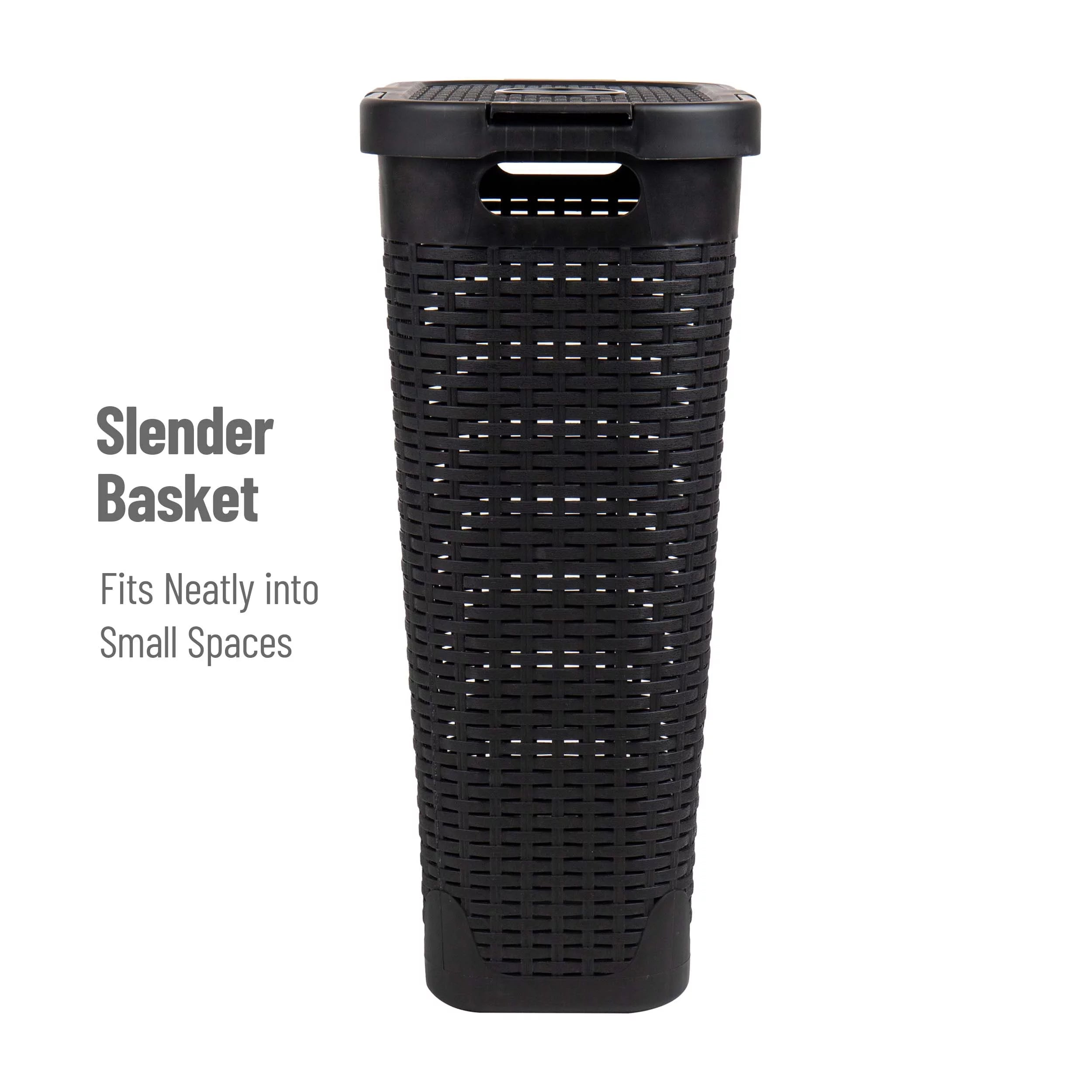 40L Slim Laundry Hamper, Clothes Basket with Lid, Plastic, Set of 2, Black Y599660