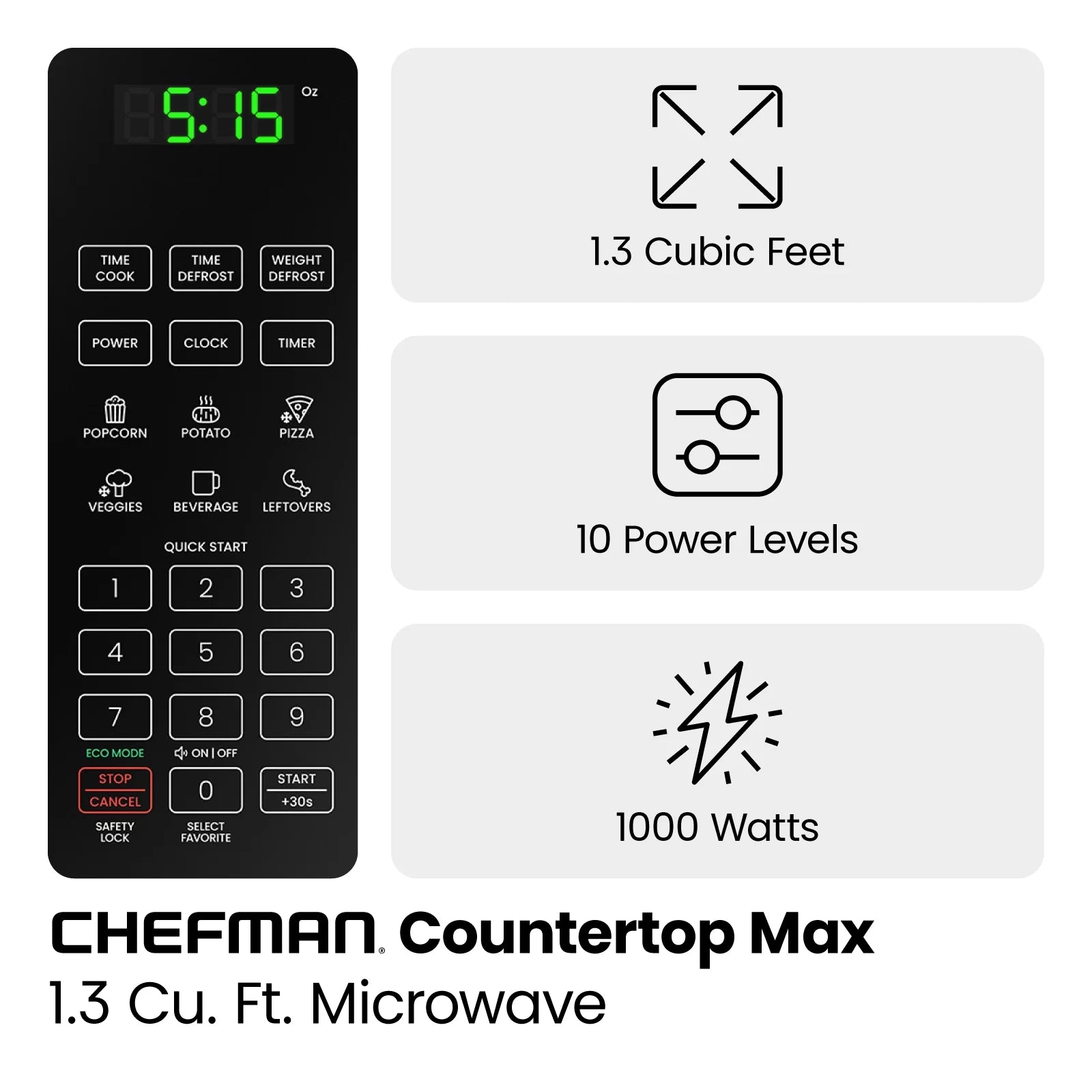 1.3 Cu Ft 1000 Watts Stainless Steel Countertop Microwave Oven S383822