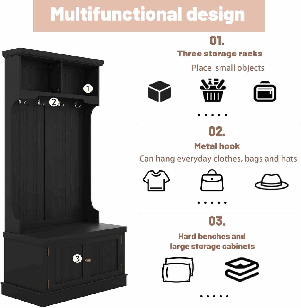 Hall Tree with Bench and Shoe Storage, Coat Rack O270982