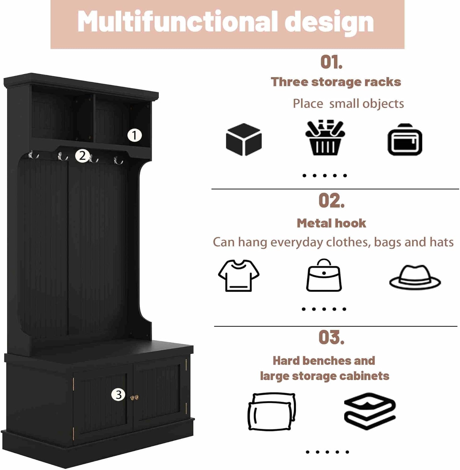 Hall Tree with Bench and Shoe Storage, Coat Rack O270982