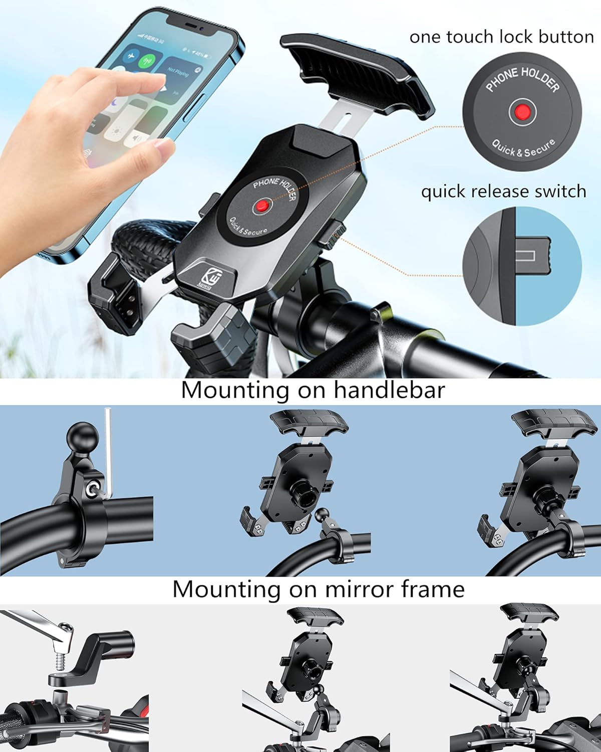 Aluminum Alloy Motorcycle Phone Mount for 4''-7'' Smartphones V2849