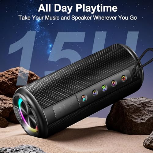Portable Bluetooth Speaker with 20W HD Loud Stereo Sound, 15H Playtime, IP7 Waterproof, LED Lights, Built-in Mic Q366