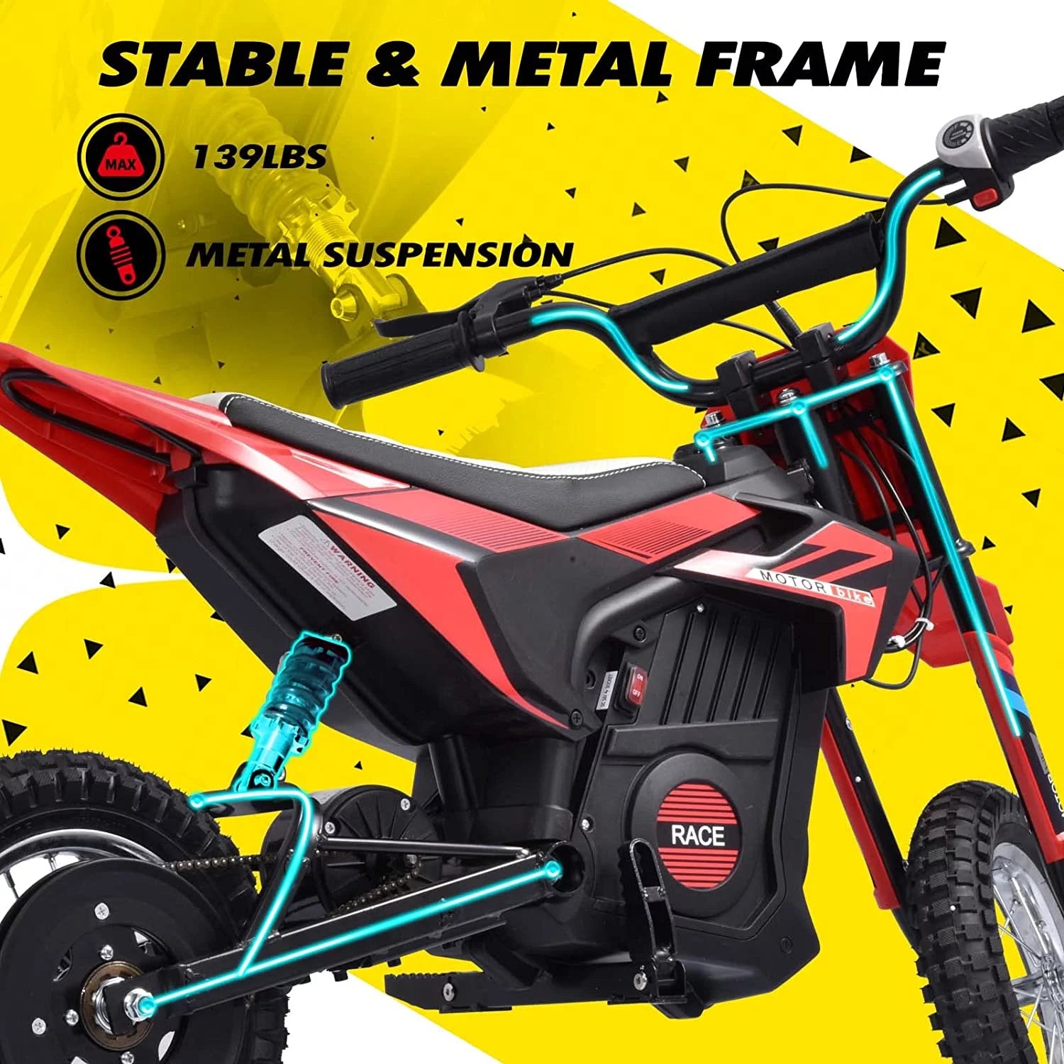 24V Kids Electric Dirt Bike with Rubber Tire, Suspension & Leather Seat C713