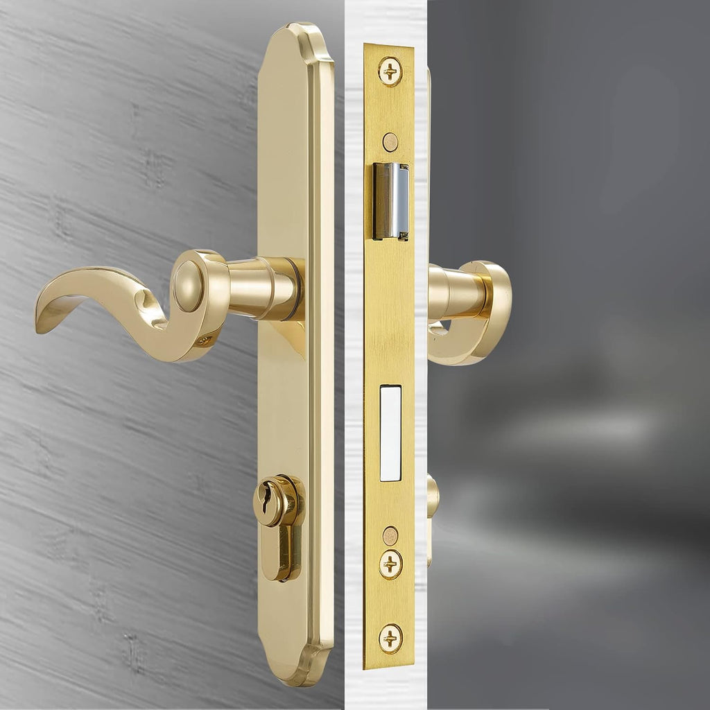 Brushed Polished Brass Solid Brass Lever Handle Mortise Lock Set for 1 in. Or 1.38 in. Thickness N9566