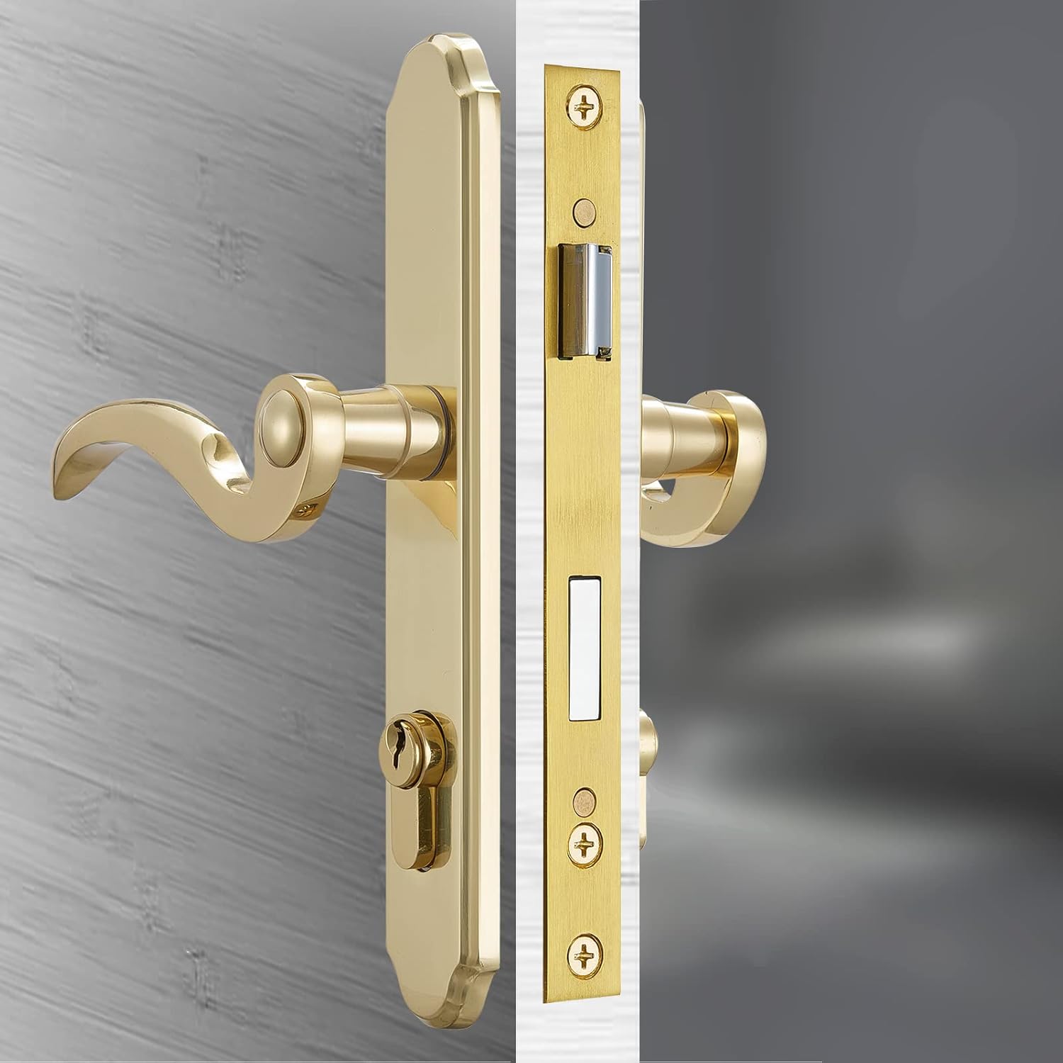 Brushed Polished Brass Solid Brass Lever Handle Mortise Lock Set for 1 in. Or 1.38 in. Thickness N9566
