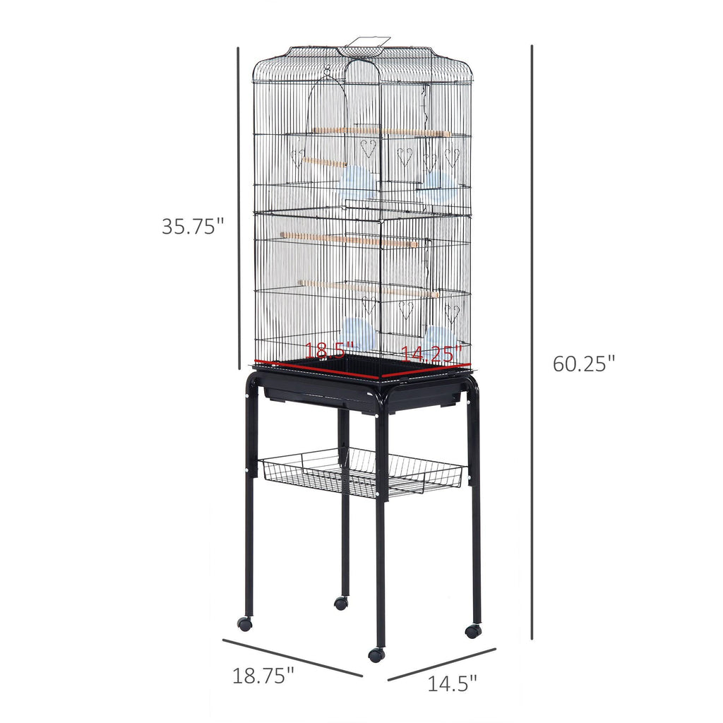 Black Metal Bird Cage with Rolling Stand N9743