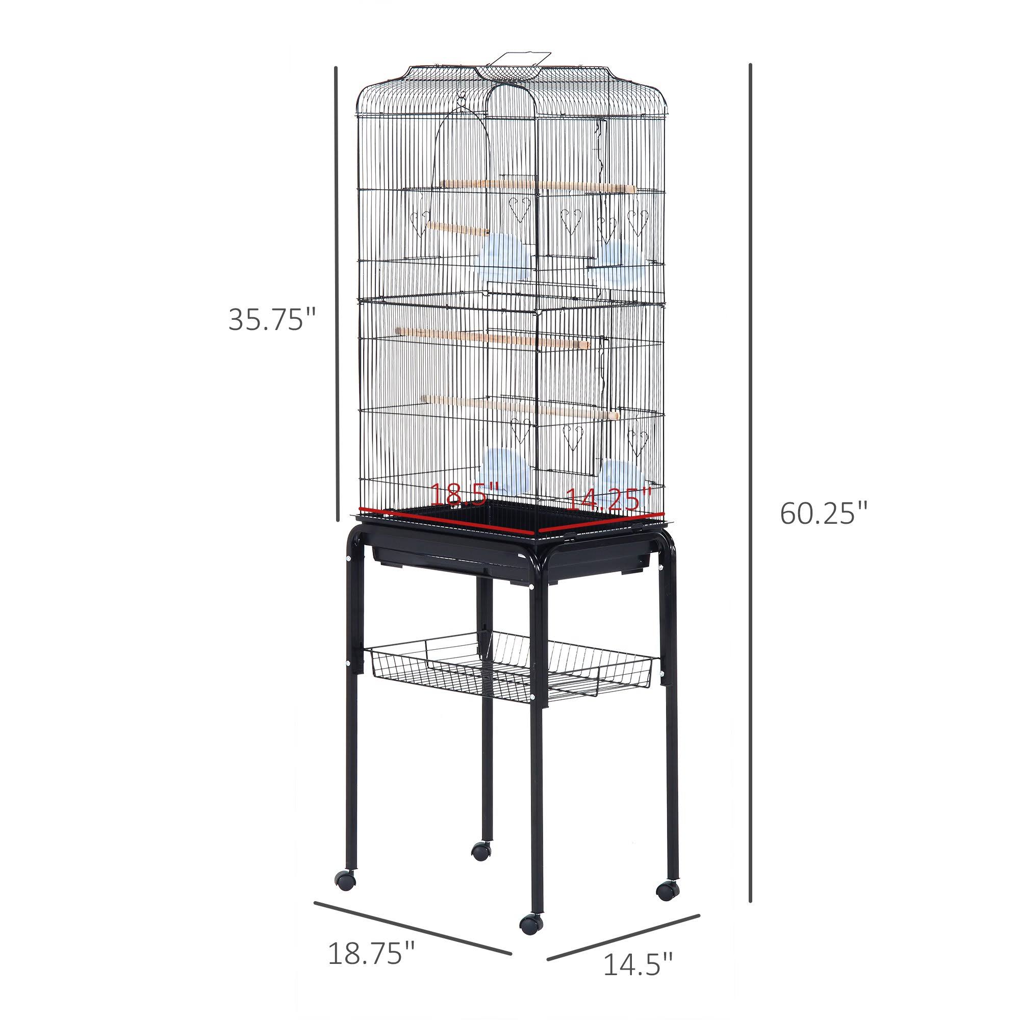 Black Metal Bird Cage with Rolling Stand N9743