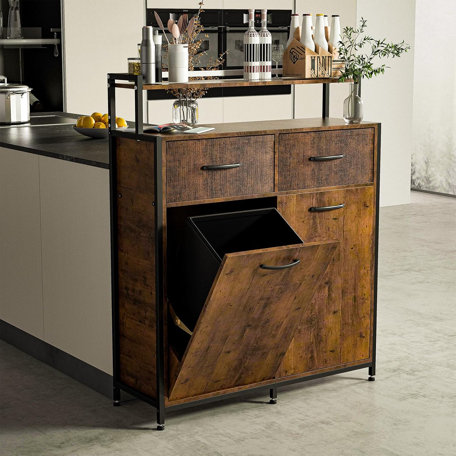 Dual Tilt Out Trash Cabinet with 2 Drawers and Shelf S883725