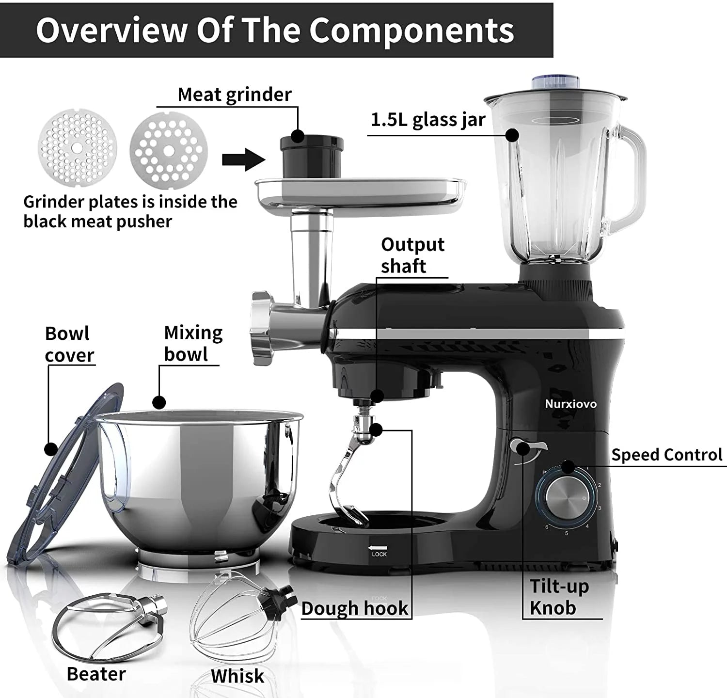 6.5QT 6 Speed Tilt-Head Stand Mixer with Stainless Steel Bowl X10971