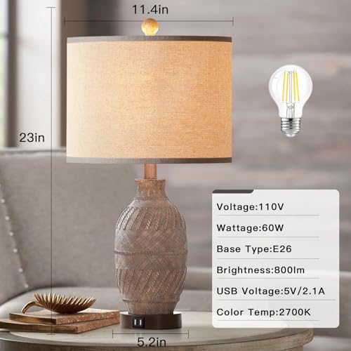 Set of 2 Dimmable Touch Control Table Lamps with USB Ports and AC Outlet S68798