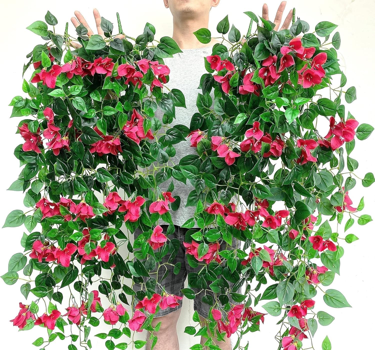 Pack of 4 Artificial Hanging Bougainvillea Silk Plastic Flower Vines Faux Plant (Fuchsia) X151177