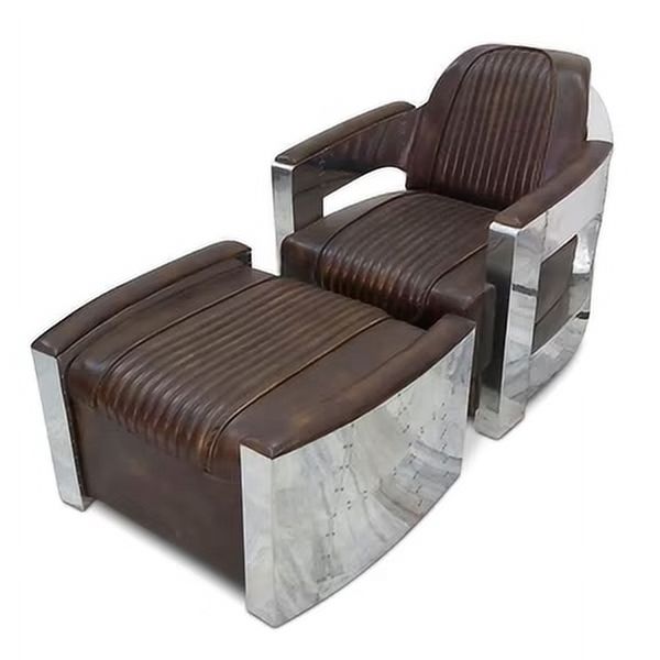 Genuine Leather Polished Aluminum Armchair M966407