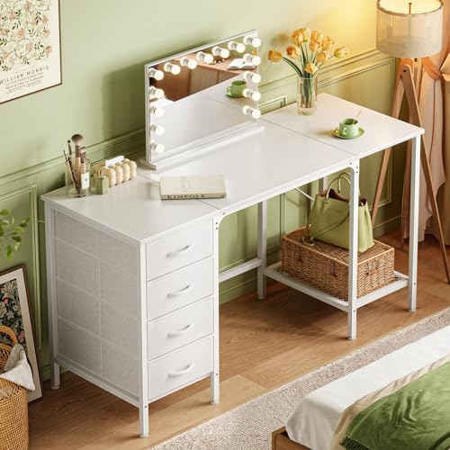 Rustic Brown 55 Inch Computer Desk with 4 Drawers and Mesh Shelf J565