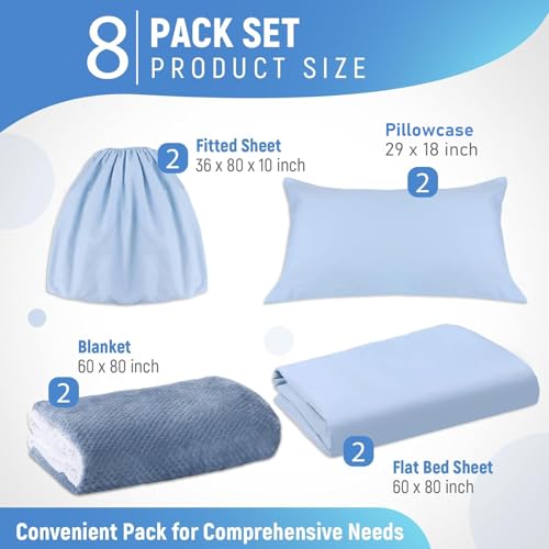 4 Pcs Hospital Bed Sheets Set, Soft Knitted Standard Sheets, Blue O75514