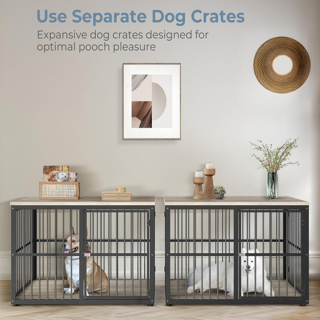 Dog Crate Furniture Large Breed TV Stand with Double Rooms Wooden Dog Kennel with Removable Divider N1222