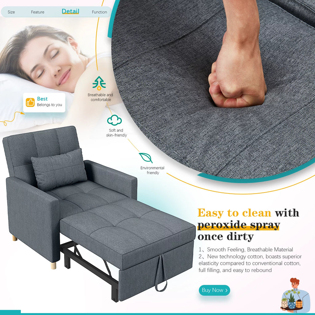Dark Grey Sleeper Sofa Chair with Extra Pillow B178440
