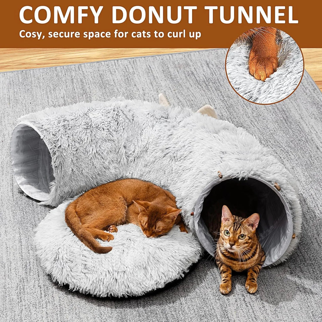 Grey Plush Cat Tunnel with Cat Bed L163