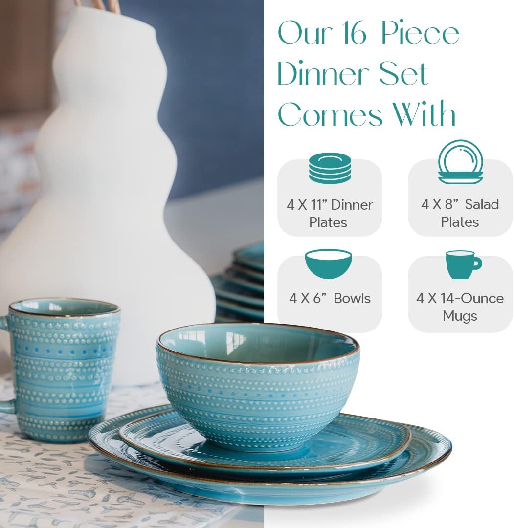 16-Piece Teal Stoneware Dinnerware Set F930