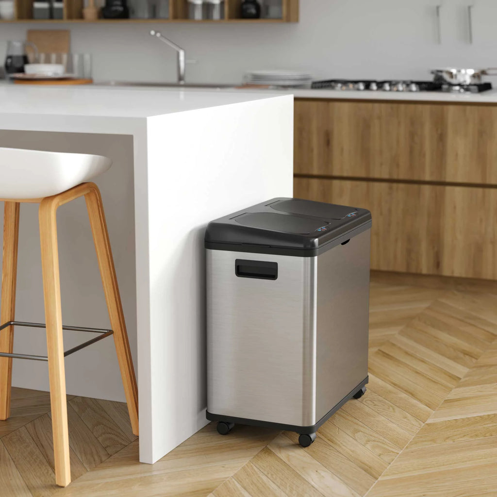 16 Gallon Stainless Steel Dual-Compartment Trash Can and Recycle Bin Q34599