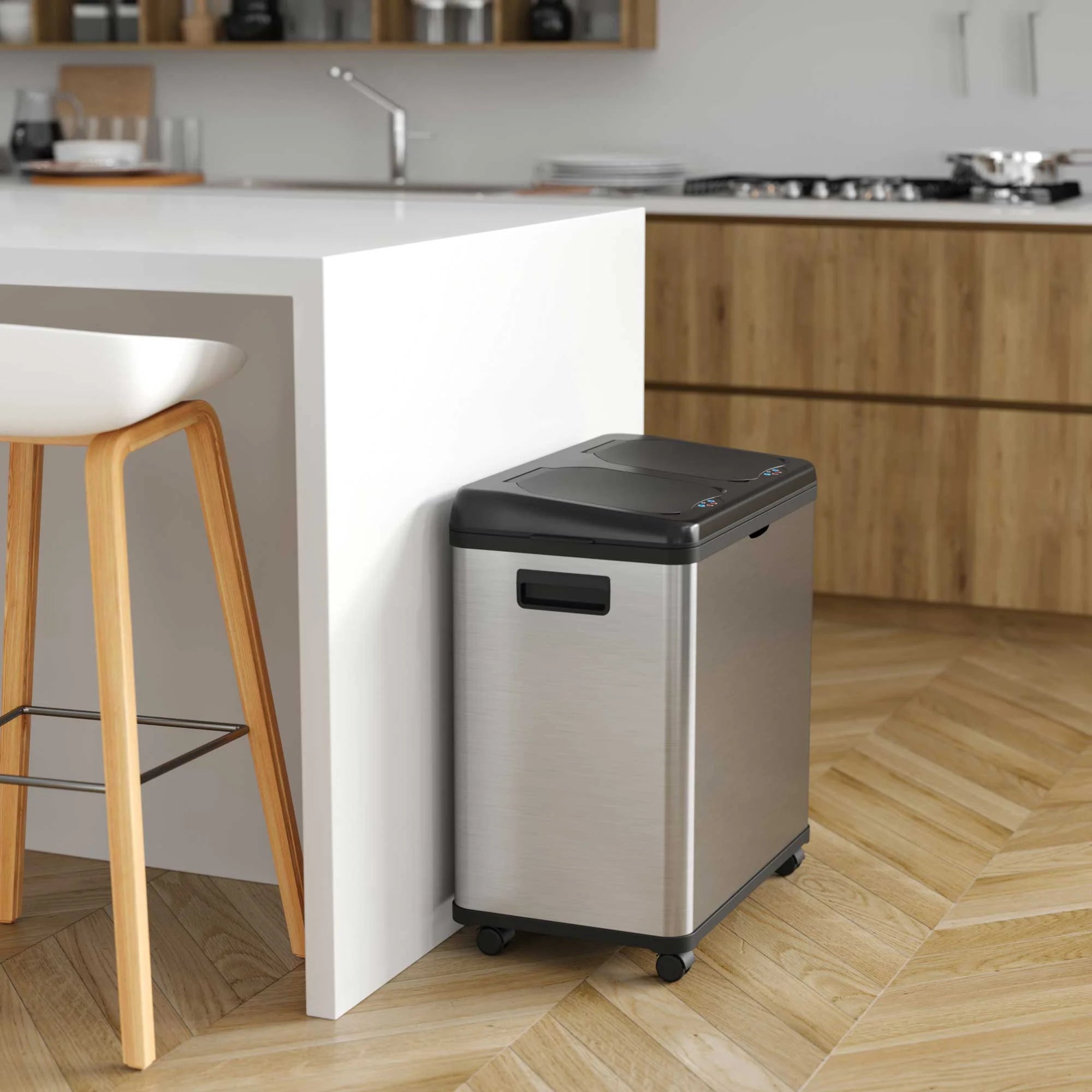 16 Gallon Stainless Steel Dual-Compartment Trash Can and Recycle Bin Q34599