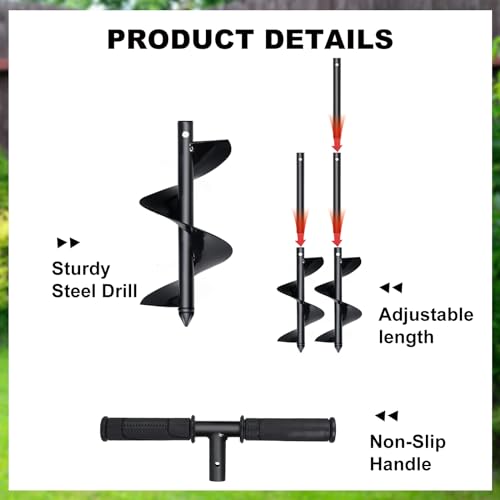 Manual Spiral Drill Bit Post Hole Digger 5.9"x33" with Non-Slip Handle H851