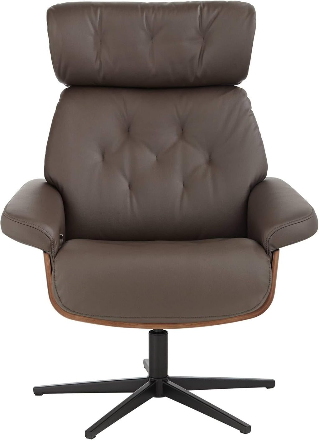 Chocolate Tufted Faux Leather Swivel Recliner and Slanted Ottoman R871