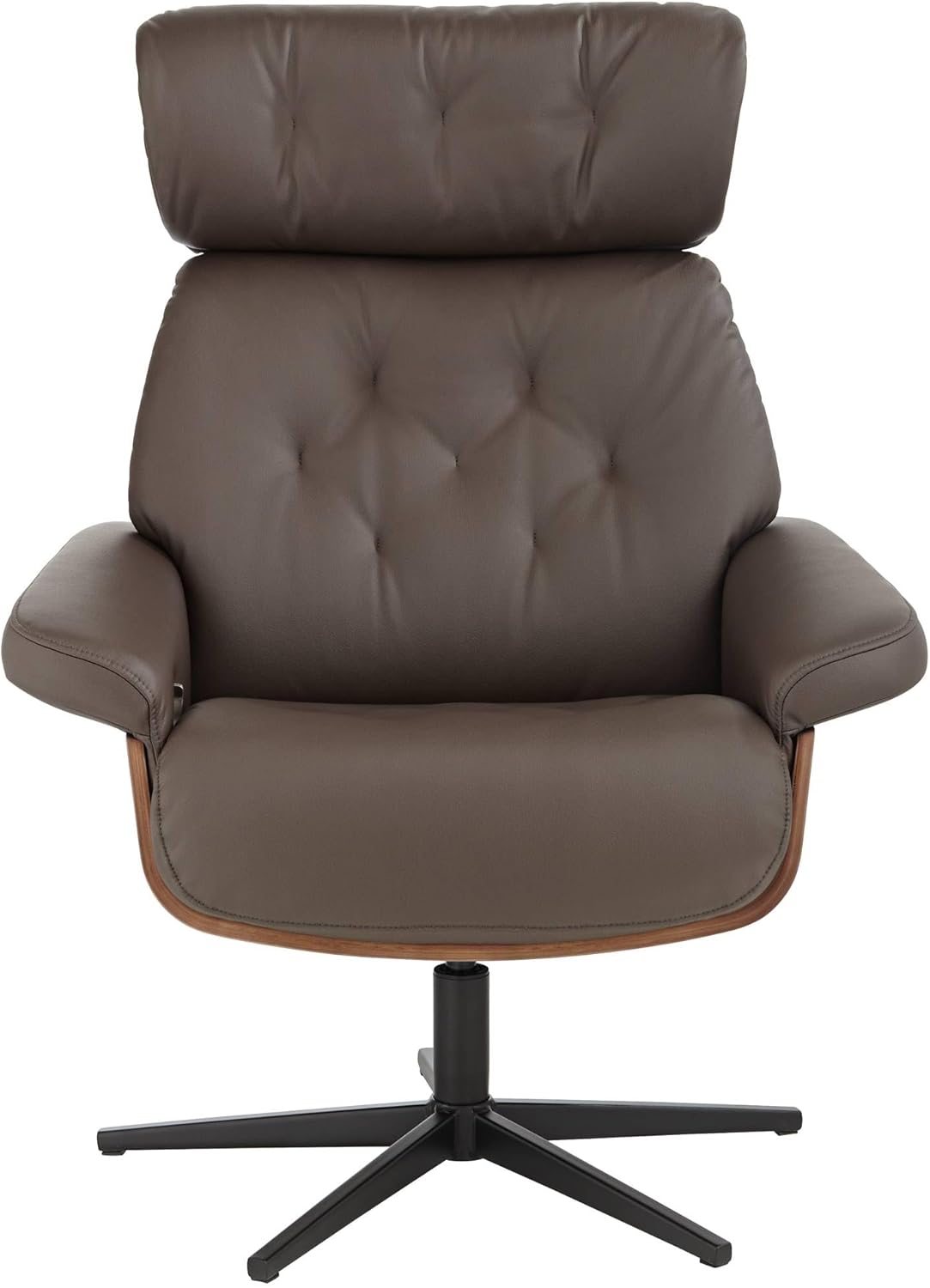 Chocolate Tufted Faux Leather Swivel Recliner and Slanted Ottoman R871