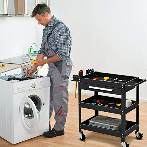 3 Tier Rolling Tool Cart with Storage Drawer G58573