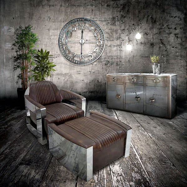 Genuine Leather Polished Aluminum Armchair M966407
