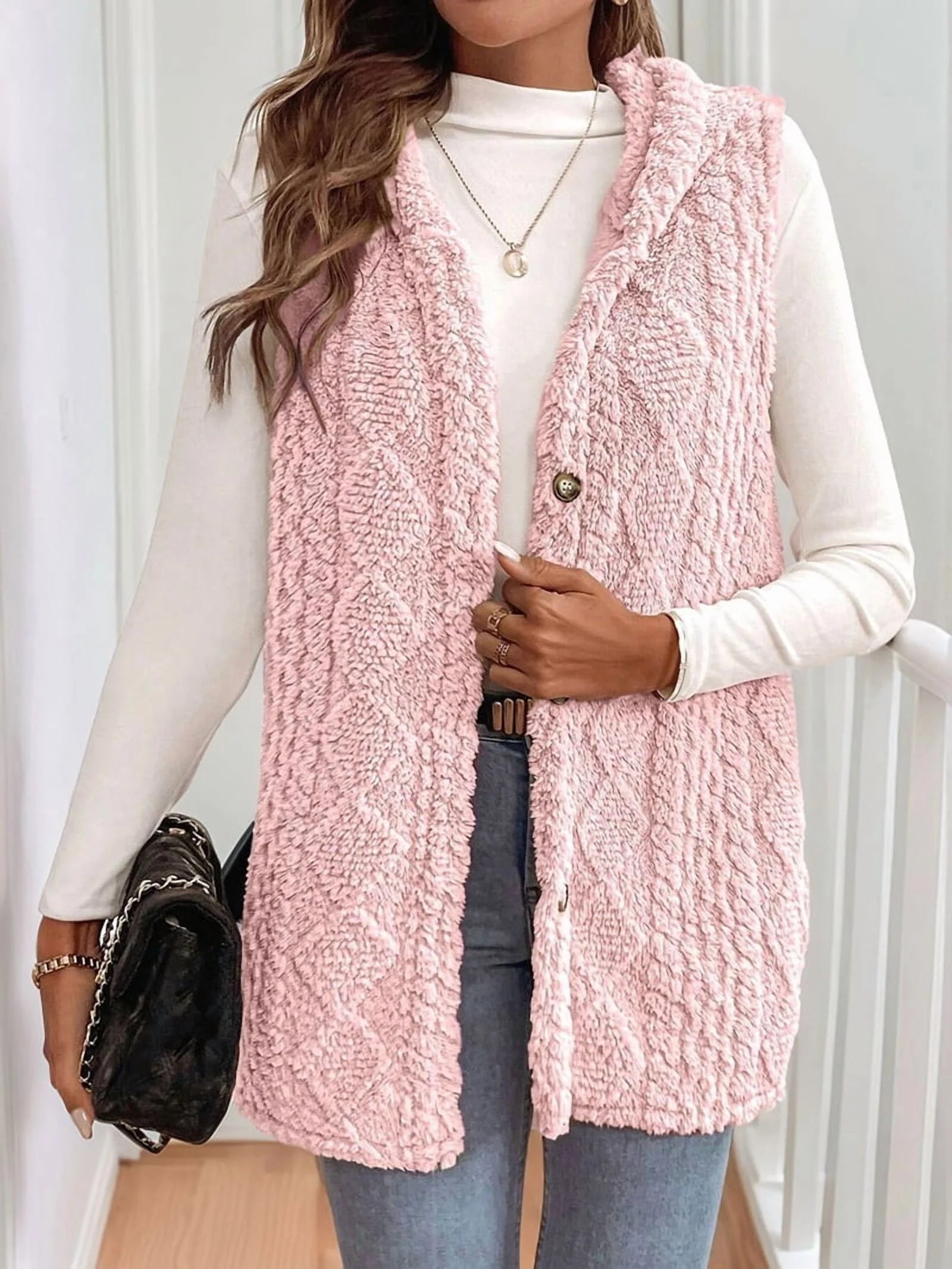 Pink Oversized Fleece Hooded Cardigan I1302