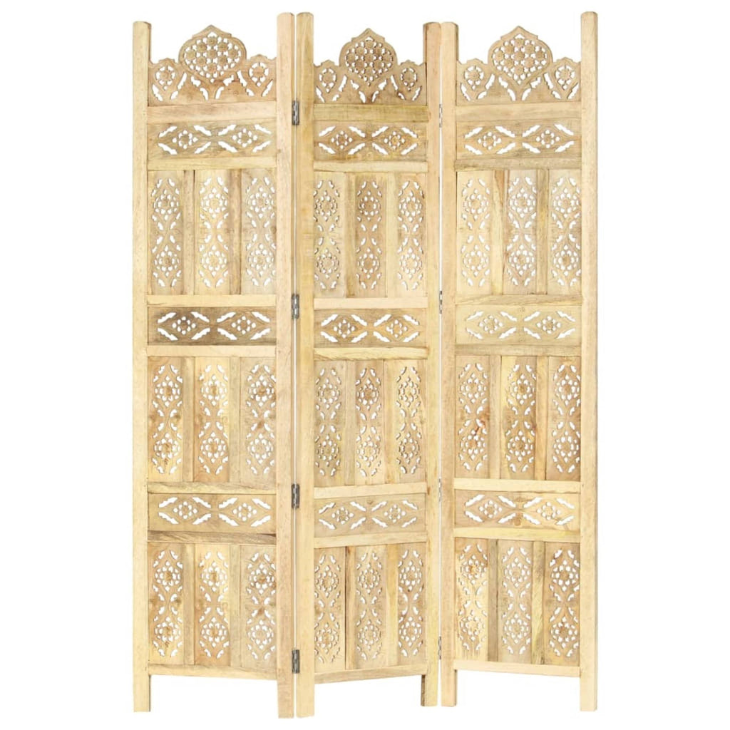 Hand Carved 3-Panel Room Divider Solid Mango Wood X446944