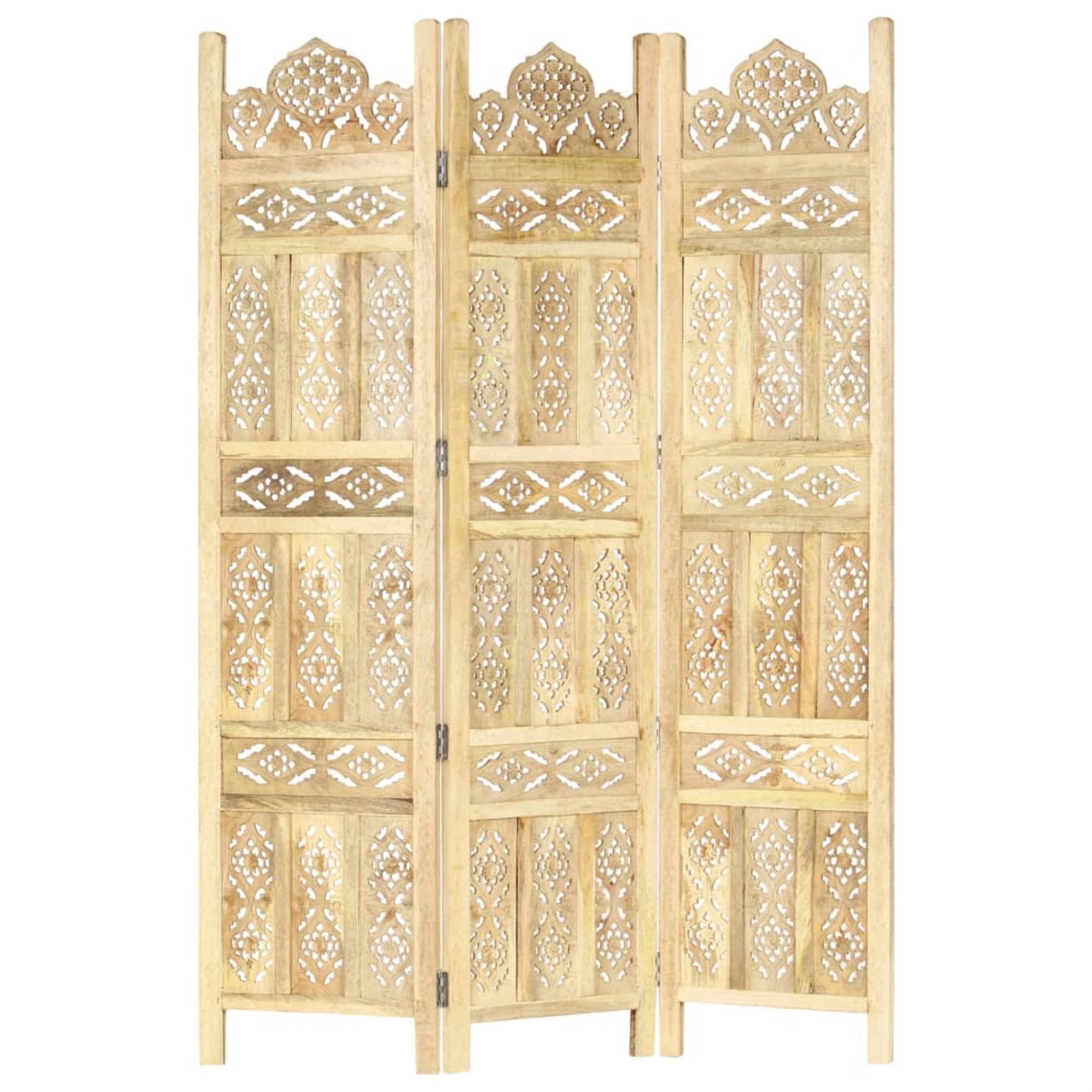 Hand Carved 3-Panel Room Divider Solid Mango Wood X446944
