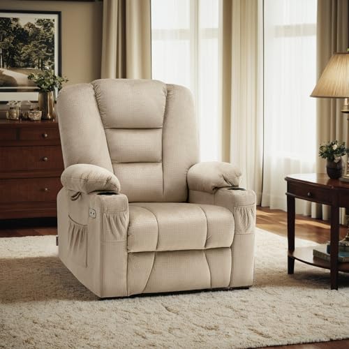 Small Power Lift Recliner Chair with Massage and Heat, Fabric, Brown Q215307