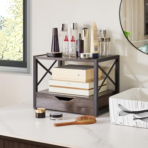 Grey Wooden 2 Tier Printer Stand with Drawer A406