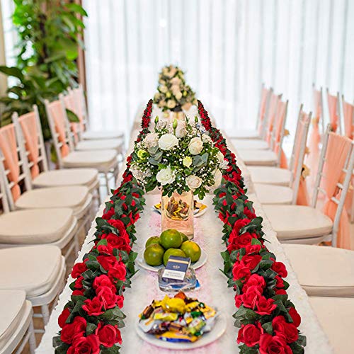 4PCS(28.8FT) Red Artificial Silk Rose Garlands Q1234
