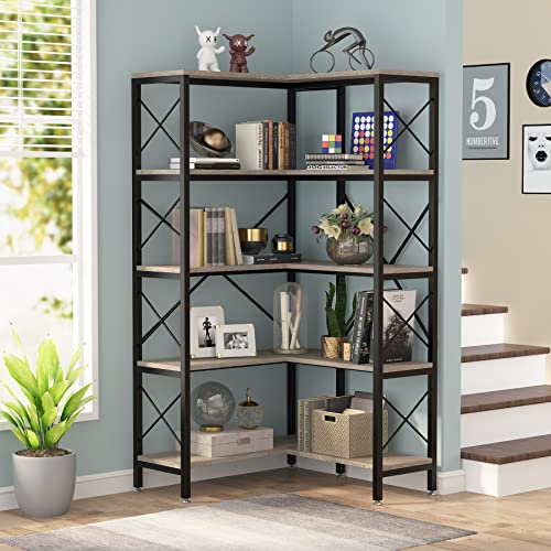 5-Shelf Corner Bookshelf with Metal Frame Grey C835