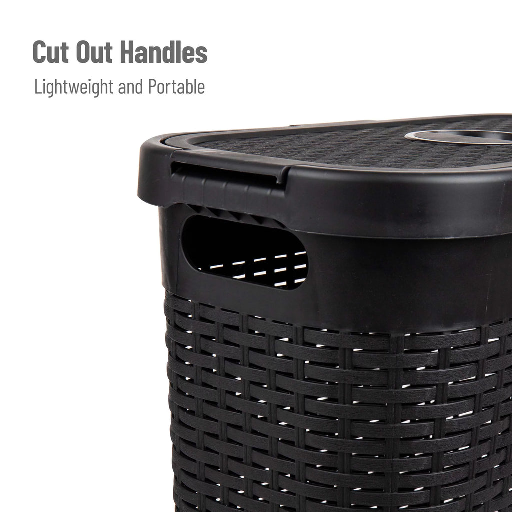 40L Slim Laundry Hamper, Clothes Basket with Lid, Plastic, Set of 2, Black Y599660