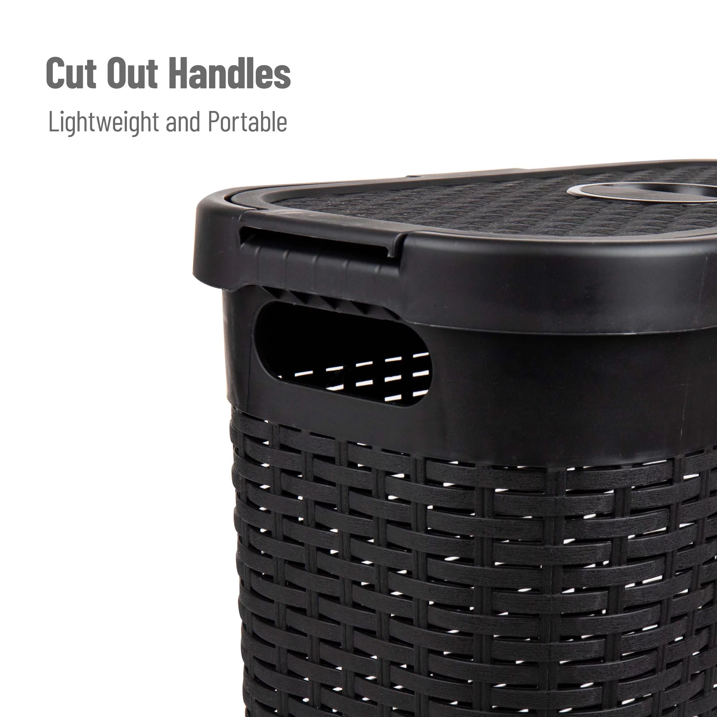 40L Slim Laundry Hamper, Clothes Basket with Lid, Plastic, Set of 2, Black Y599660