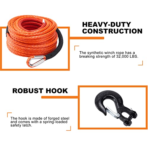 1/4" x 50ft 9500lbs Synthetic Winch Rope with Protective Sleeve I32382
