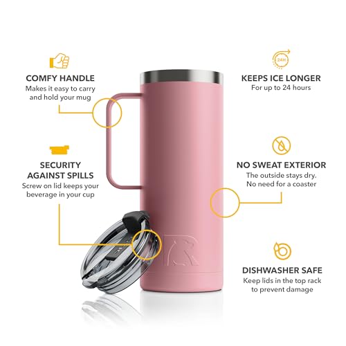 20 oz Stainless Steel Vacuum-Insulated Travel Mug with Lid and Handle Y47115