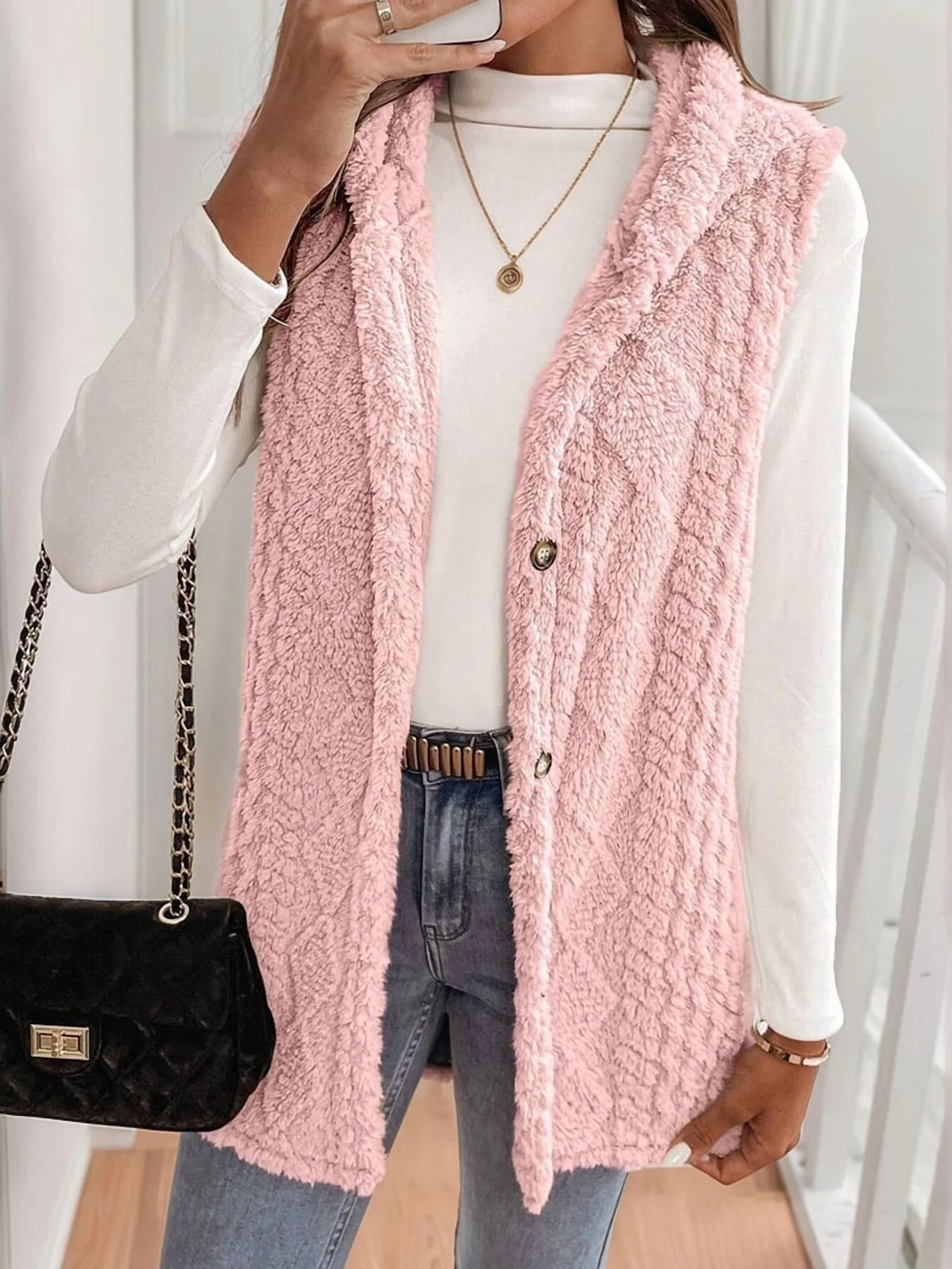 Pink Oversized Fleece Hooded Cardigan I1302