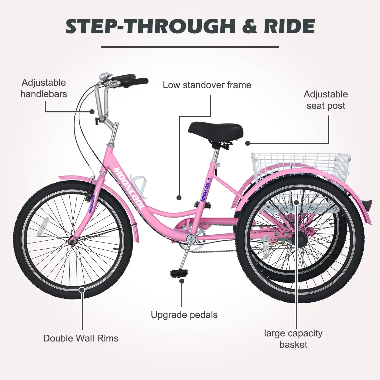 24 inch 3 Wheel Single Speed Adult Tricycle with Shopping Basket S9449