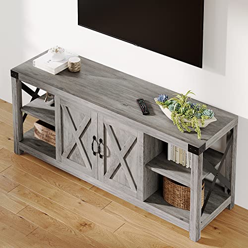 60 Inch TV Stand with Storage and Adjustable Shelves (Grey) J2017