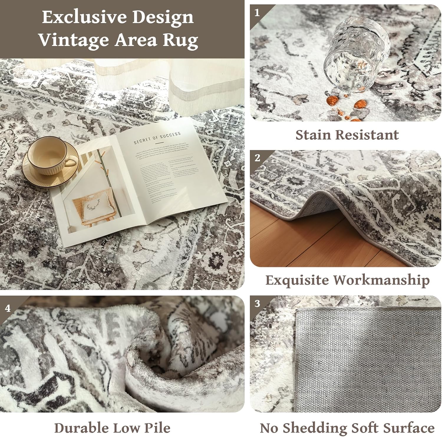Machine Washable 5x7 Non-Slip Low Pile Area Rug A93950