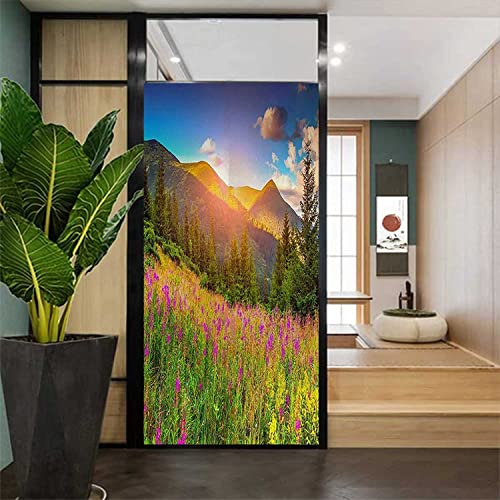23.6 inch by 35.4 inch Window Film Privacy One Way Abstract Flower Green Glass Sticker L262