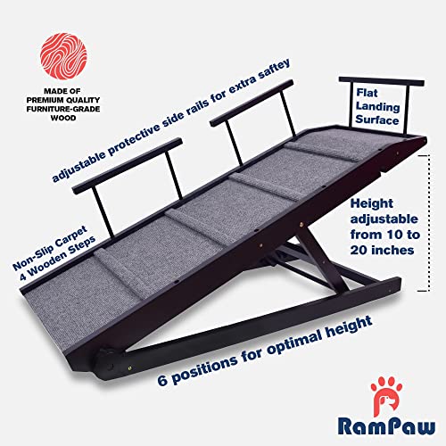 48" Adjustable Pet Ramp with Safety Side Rails and Non Slip Traction Mat (Black) V224