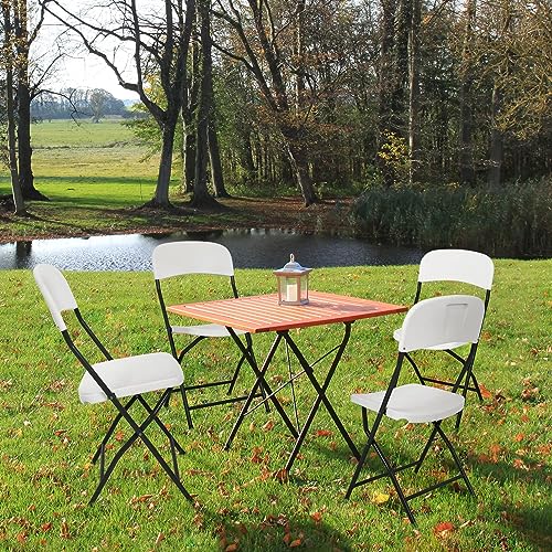 White Plastic Folding Chairs Set of 4 with Metal Frame O376263