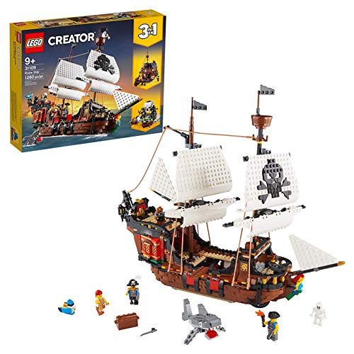 LEGO Creator 3 in 1 Pirate Ship Building Set, 4 Minifigures, Shark Toy, Ages 9+ N810