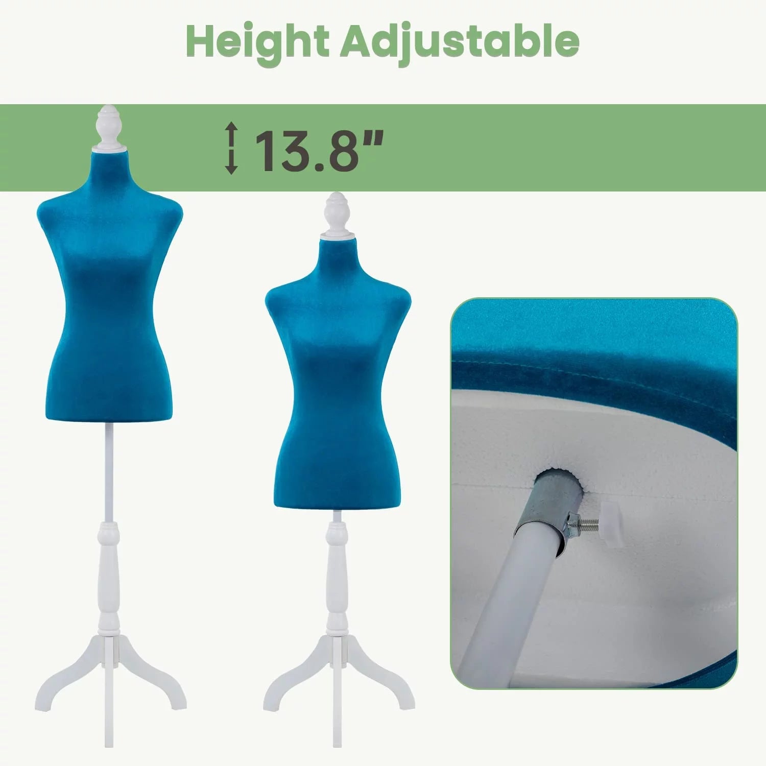 49.6-63.6 inch Height Adjustable Foam Sewing Mannequin with Base Stand O380